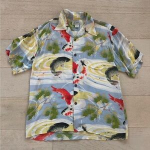 Avanti Silk Hawaiian Shirt koi fish 100% Silk XL